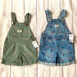 🍒🌸 NWT 3T OshKosh Girls Overalls, 2 Pairs, Cherry & Flower 🌸🍒